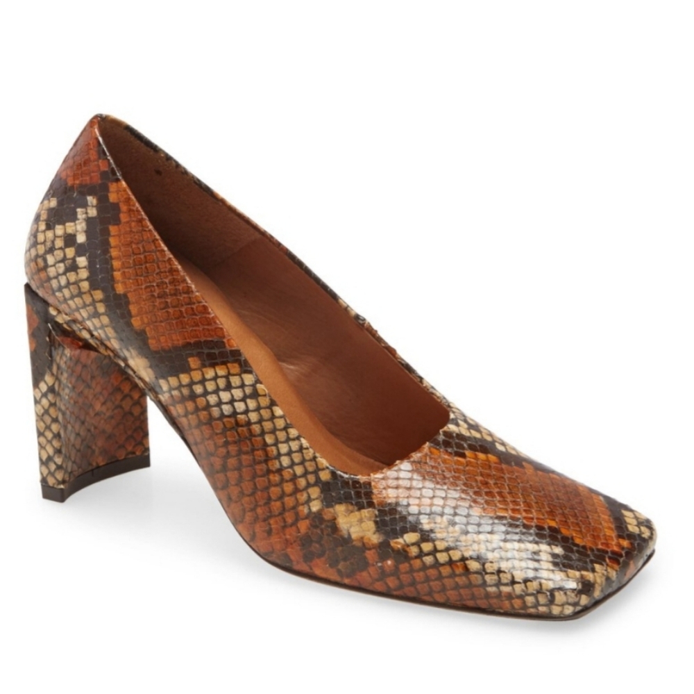 New Miista London Alicja Snake Skin Embossed Shoes sz 37 Square Toe Flat Block